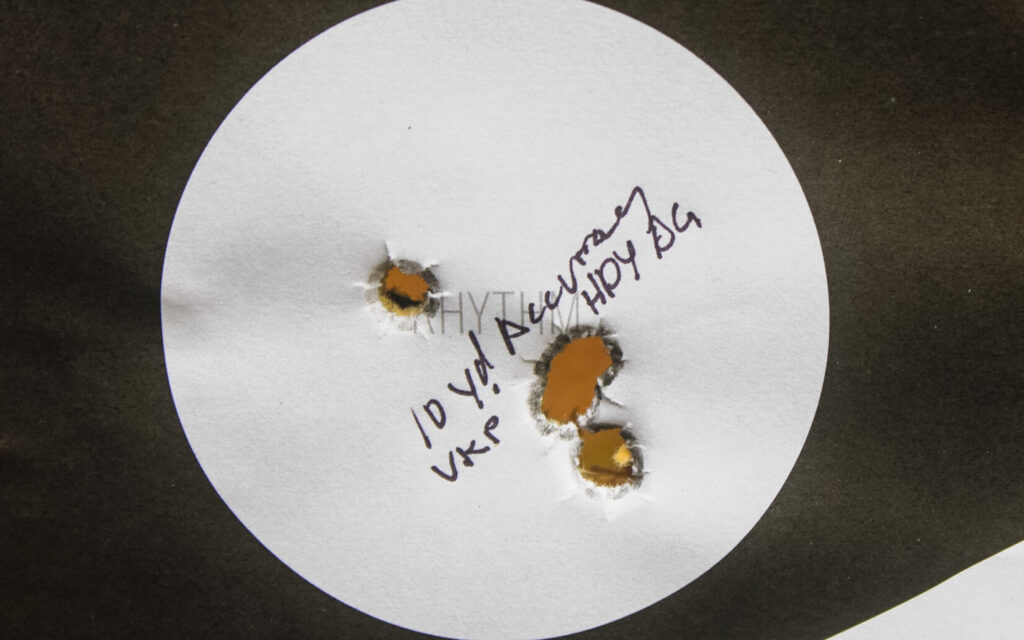 10-yard accuracy testing results for the VKTR VKP Pro, showing a 1.5-inch group