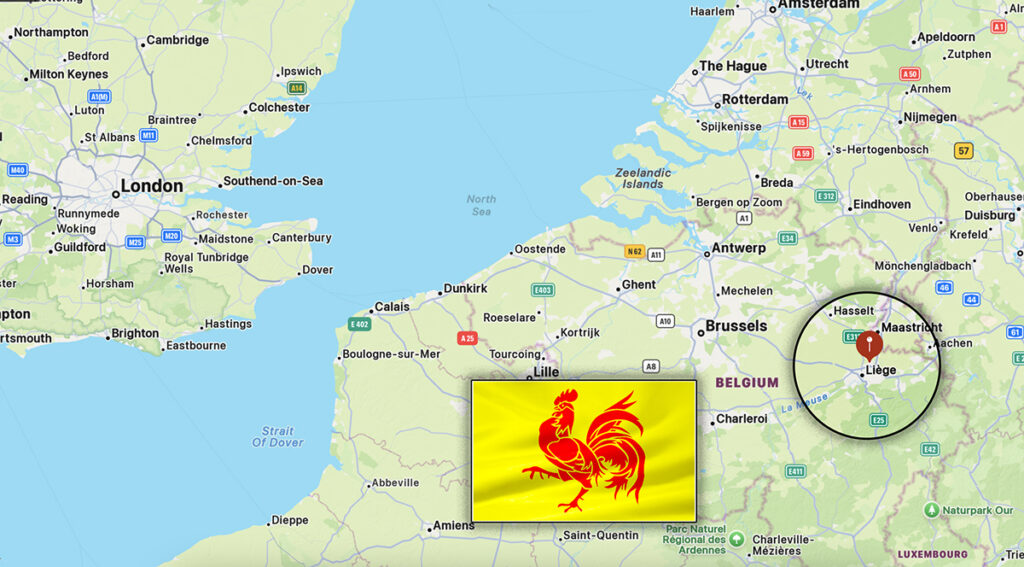 Le Coq Hardi flag of Wallonia, where Fabrique Nationale is headquartered. 