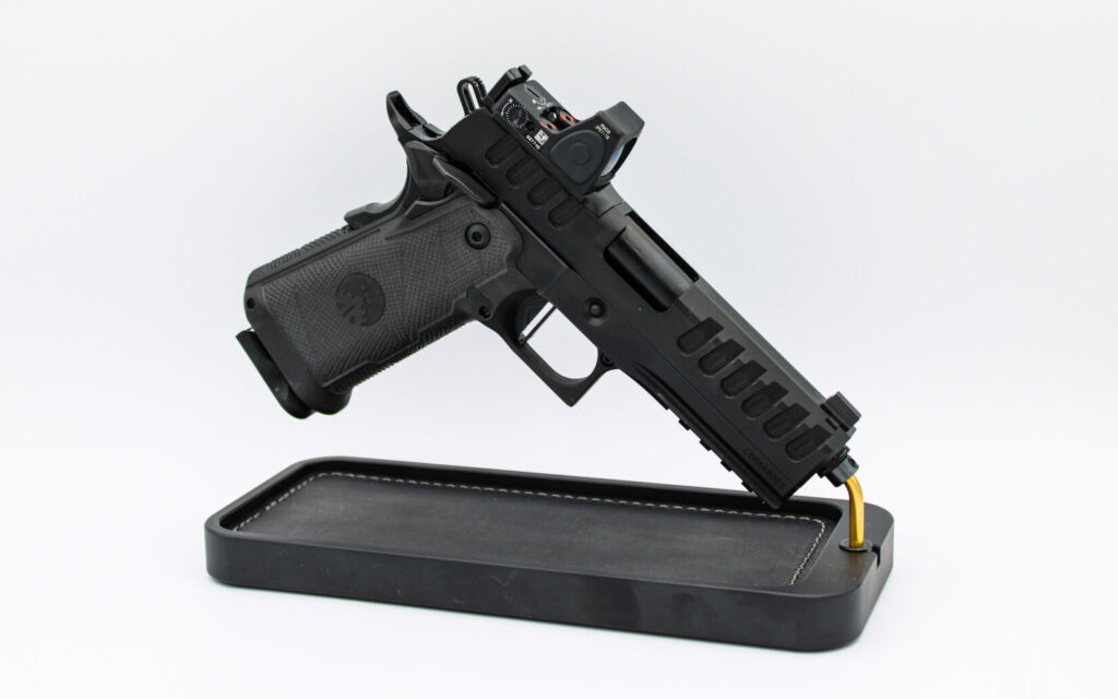 The WatchTower Defense Apache Commander-size duty 2011 pistol, profile view