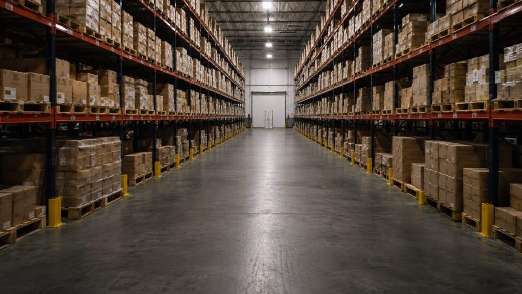 Ammunition Depot warehouse with shelves full of boxes