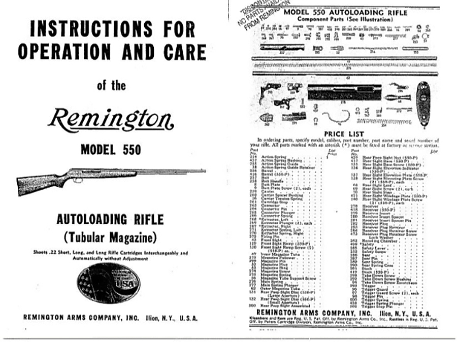 Owner's manual of the autoloading 550-1 Remington .22 with tubular magazine. 