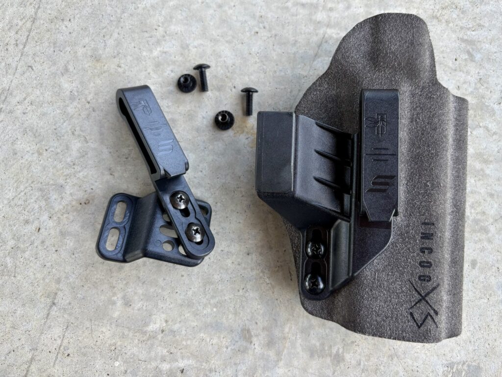 An Incog X has two clips. The new XS version has one, but it comes with two. The adjustable one allows for many positions of carry, like strong-side IWB.