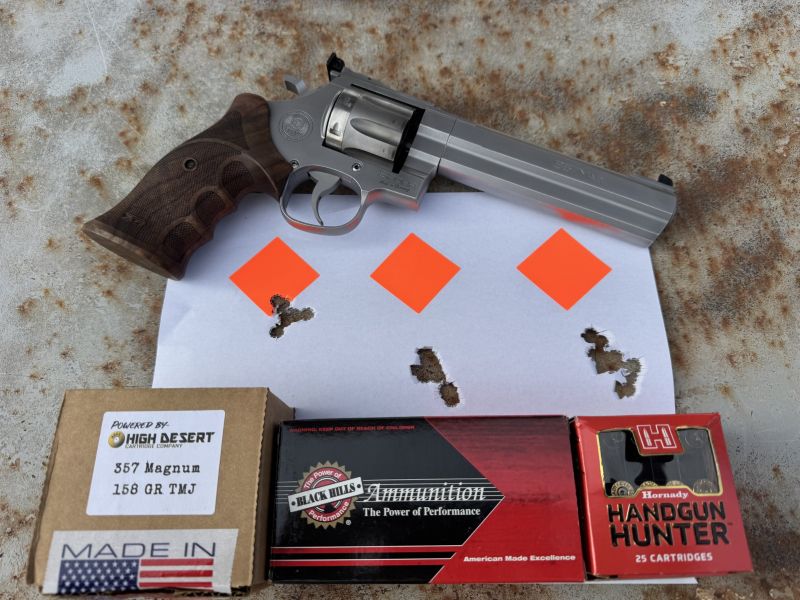Jahn knew the Spohr was capable of extreme accuracy after firing multiple groups like this at 15 yards. After installing a scope, the revolver produced similar groups at 25 and 50 yards.