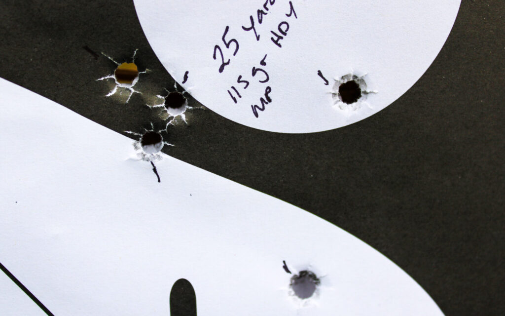 Target showing the Ranger 9X's 25-yard accuracy group