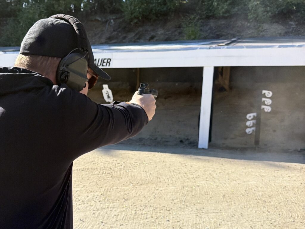 Running the P385-Comp through its paces. Recoil reduction is easy to feel.