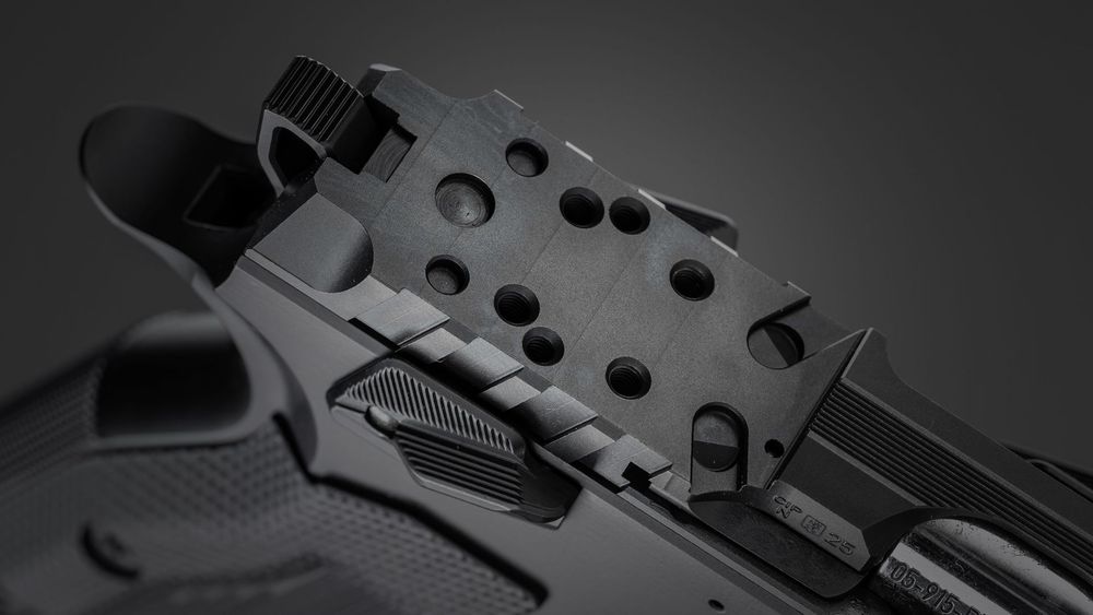 The CZ TS3 Orange's direct-mount slide cut, compatible with RMR, RMSc, DeltaPoint Pro, and Holosun K optics without an adapter plate
