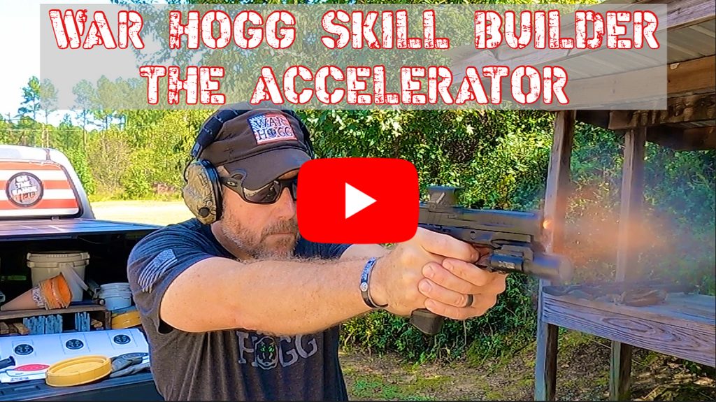 In this photo, Rick Hogg owner War HOGG Tactical is shooting the War HOGG skill builder "The Accelerator". This picture is a link to an instructional video