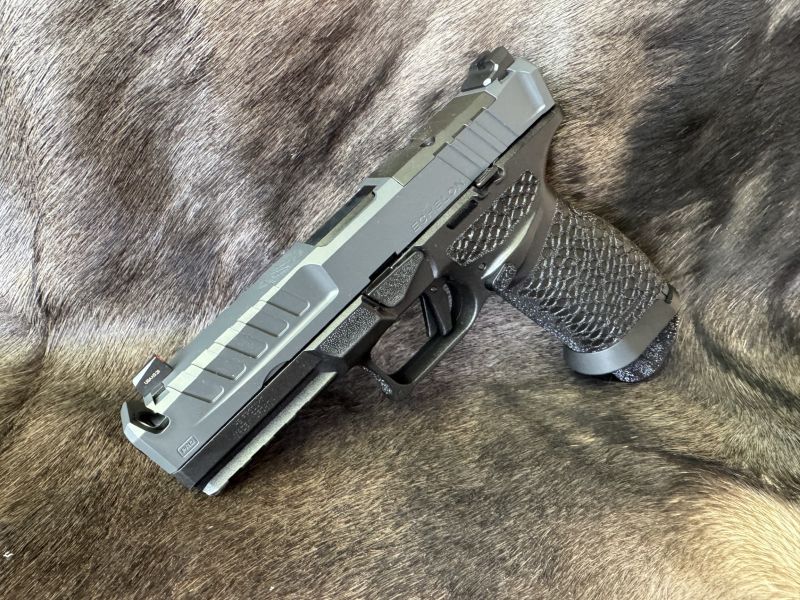 Serrations of the slide allow for a positive grip when operating the pistol.