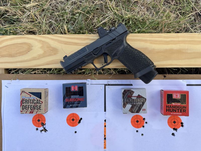 These 15-yard targets fired with various Hornady ammunition represent good accuracy from the Echelon Pro.