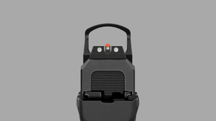 Slide of the CZ DUTY showing the three-dot sights and direct-mount optic pin pattern