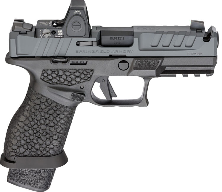 Side view of a black pistol on a white background.