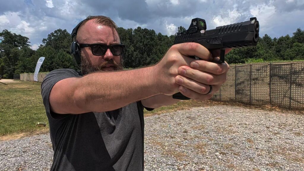 Travis Pike shooting the CZ Duty pistol