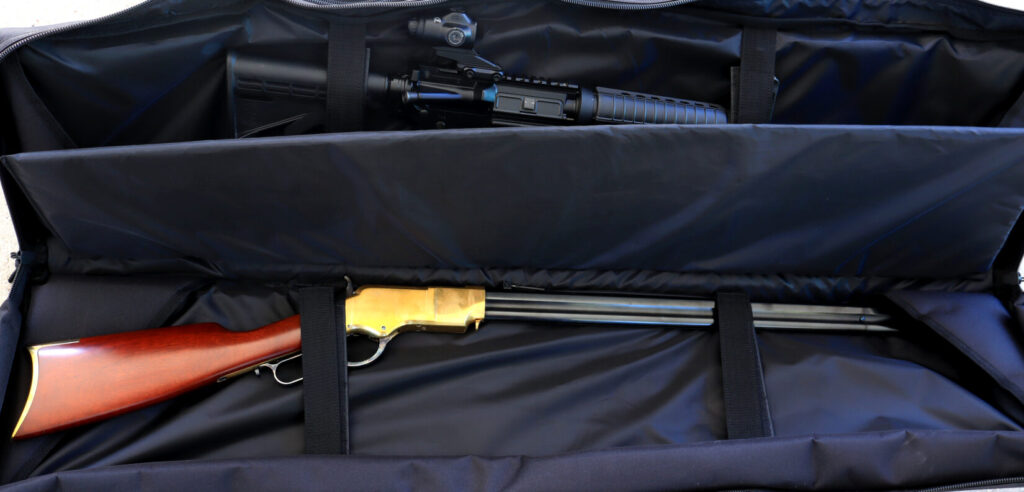 1860 Henry rifle in the main compartment of the Safariland Dual Rifle Bag